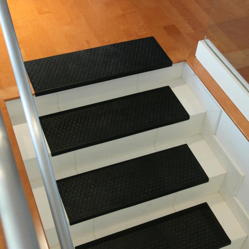 Rubber-Cal "Coin-Grip" Non-Slip Rubber Tread Stair Mats (6 Pack), Black - 9.75in x 29.75in