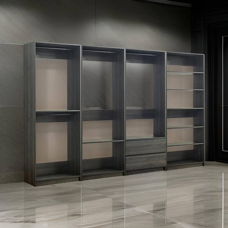Dee Modular Freestanding Closet System, 4 Hanging Rods, 6 Shelves, Gray
