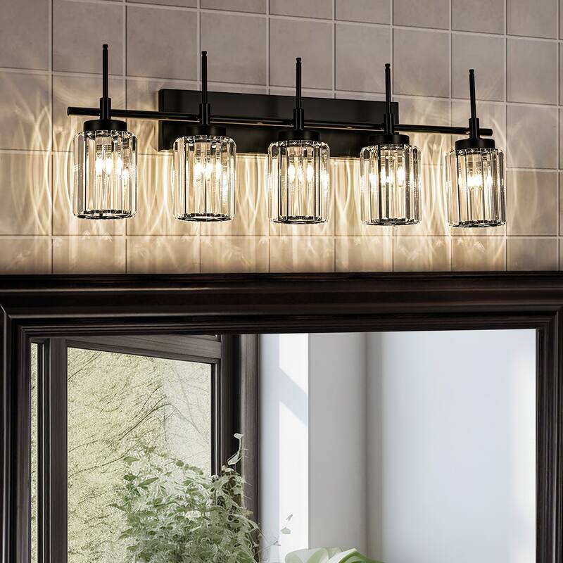 Modern Black 1/2/3/4/5-Light Bathroom Crystal Vanity Light Wall Sconces