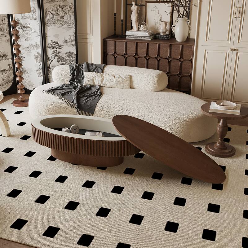 Walnut 47'' Oval Coffee Table with Storage, Simple Sofa Table Accent Table Tea Table Natural Wood Center Table End Table