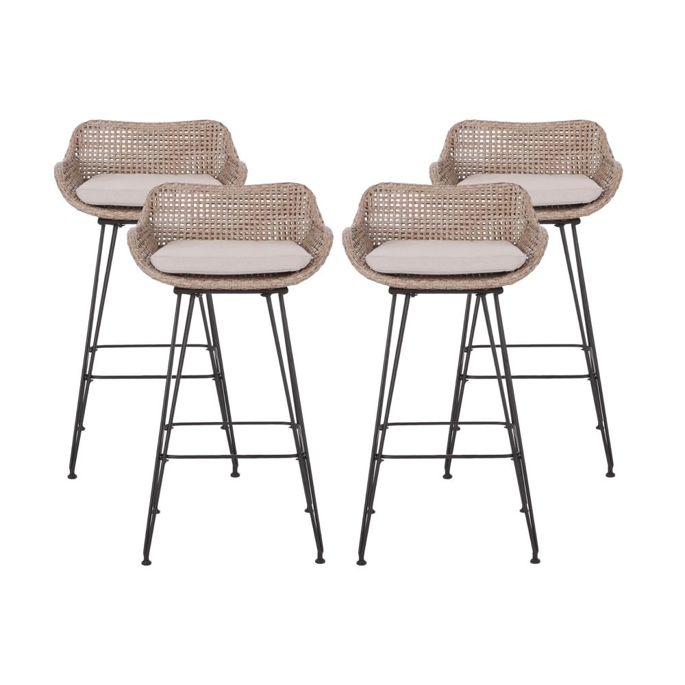 Verano Wicker and Metal Outdoor Barstools with Cushion Set of 4 Mixed Brown and Beige