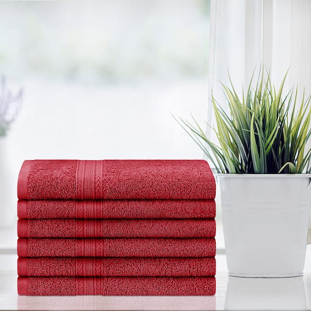 Superior Eco Friendly Cotton Soft and Absorbent Hand Towel - Set of 6 - Cranberry