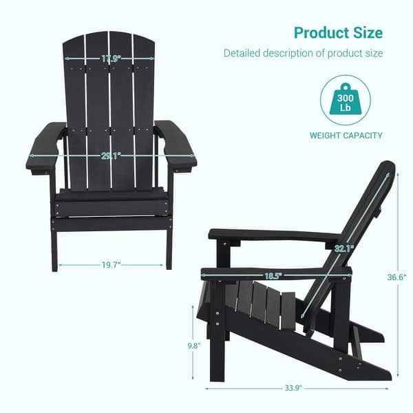 dimension image slide 4 of 10, Bonosuki Patio Faux Wood Adirondack Chair Weather Resistant-Set of 2