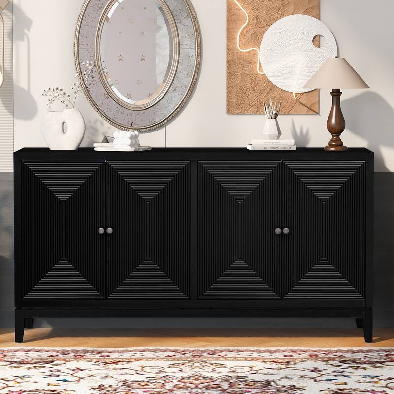 Vertical Line Design Storage Cabinet Sideboard with Adjustable Shelves, Buffet Cabinet Entrance Cabinet TV Console Table