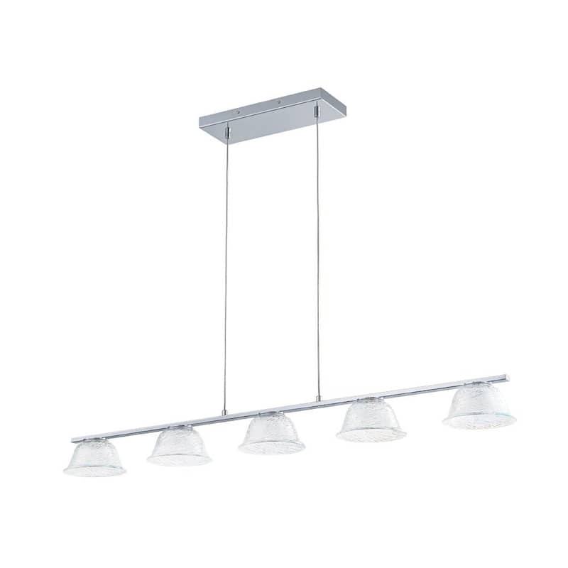 Modern 5-Light Bell Glass Chrome Linear LED Chandelier - N/A