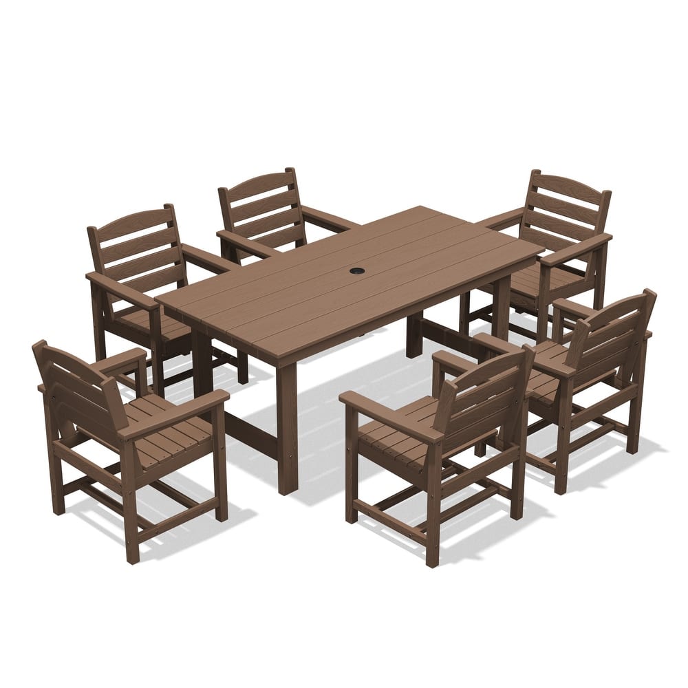 7-Piece HDPE Outdoor Dining Table Sets with Umbrella Hole - 1-Table 6-Chairs