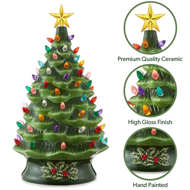 24in Hand Painted Ceramic Christmas Tree PreLit Tree with Star