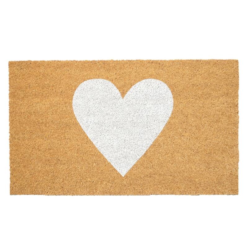 HomeRoots 17" X 29" Brown And White Heart Outdoor Coir Door Mat - 17.00' X '29.00