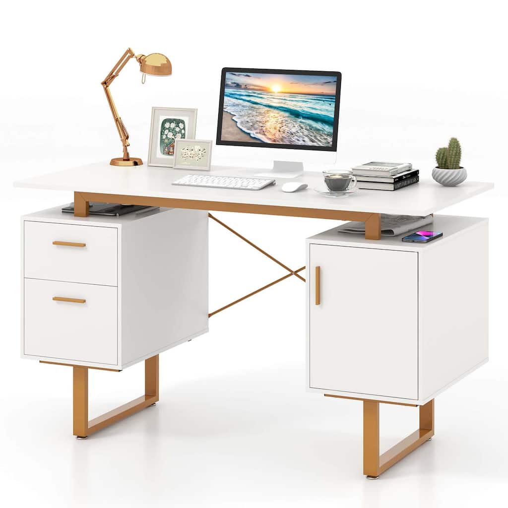 Costway 51" Home Office Desk with Floating Desktop Dual Drawers