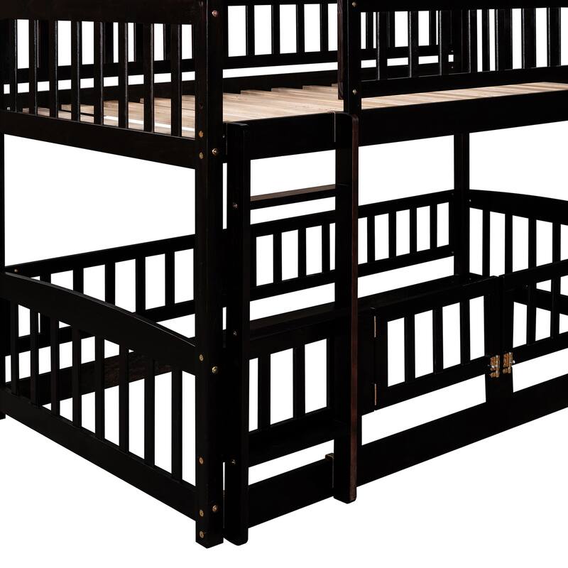 Twin-Over-Twin Bunk Bed with Slide Ladder & Slide, Solid Wood Low Bunkbed Frame w/Guardrail for Kids Teens, No Box Spring Needed