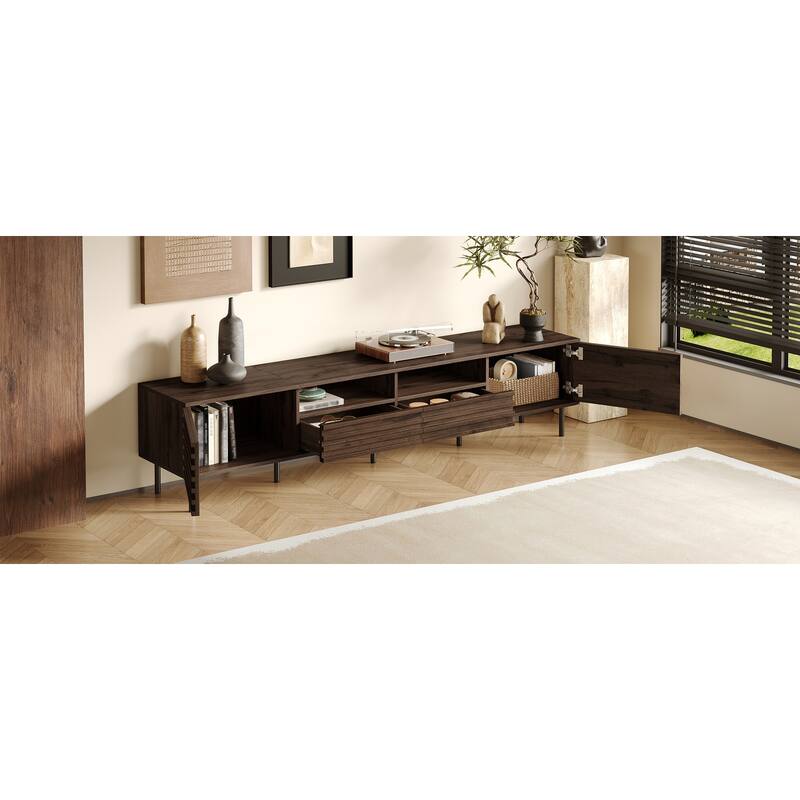 Dark Brown Entertainment Center with Closed Storage, Storage Cabinet Media Console Cabinet with Drawers