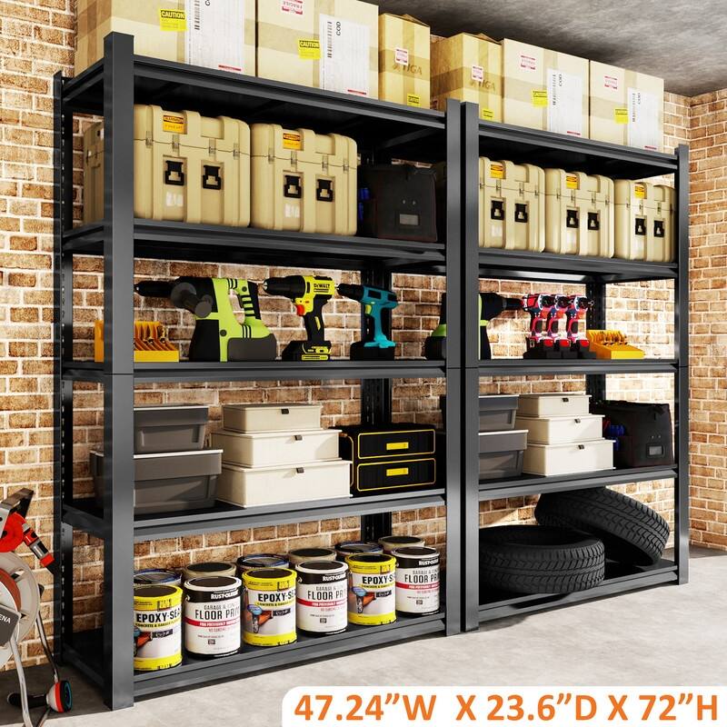 5-Tier Adjustable Heavy Duty Metal Storage Shelves, Black, 72/78"H - 72"H