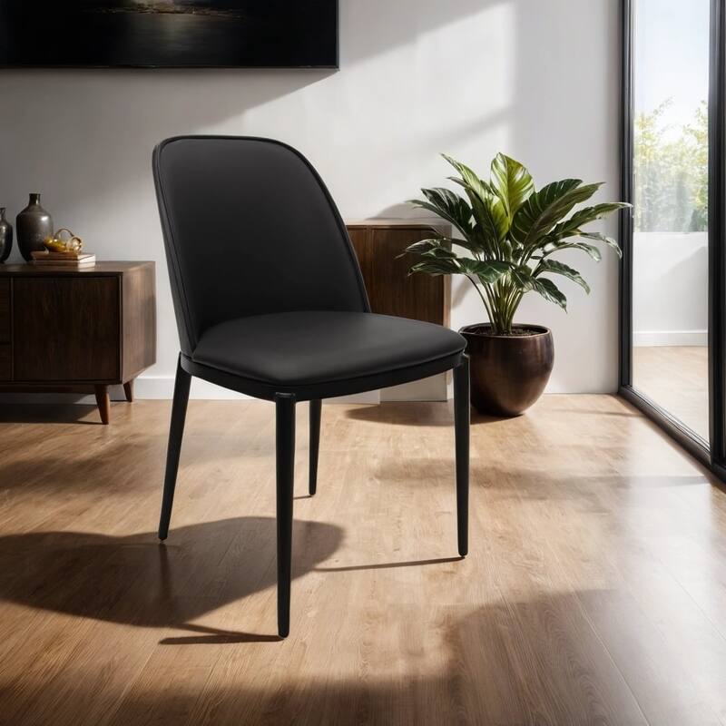 Dining Chair with Upholstered Seat and Back Side Chair with MDF Wood Frame in Black Steel