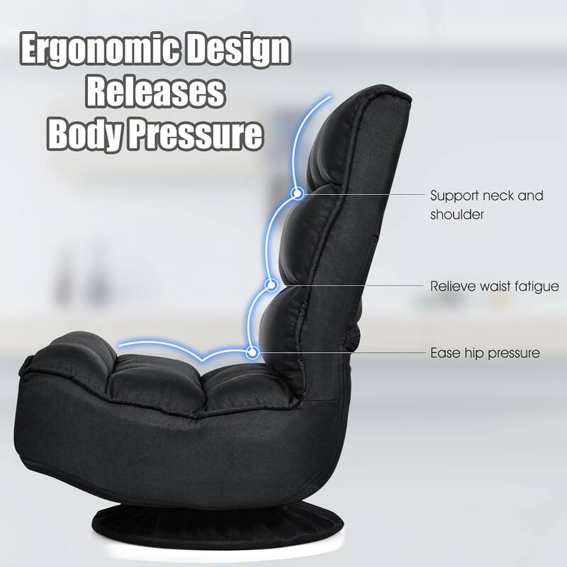 Costway Gaming Chair Fabric 6-Position Folding Lazy Sofa 360 Degree - Black