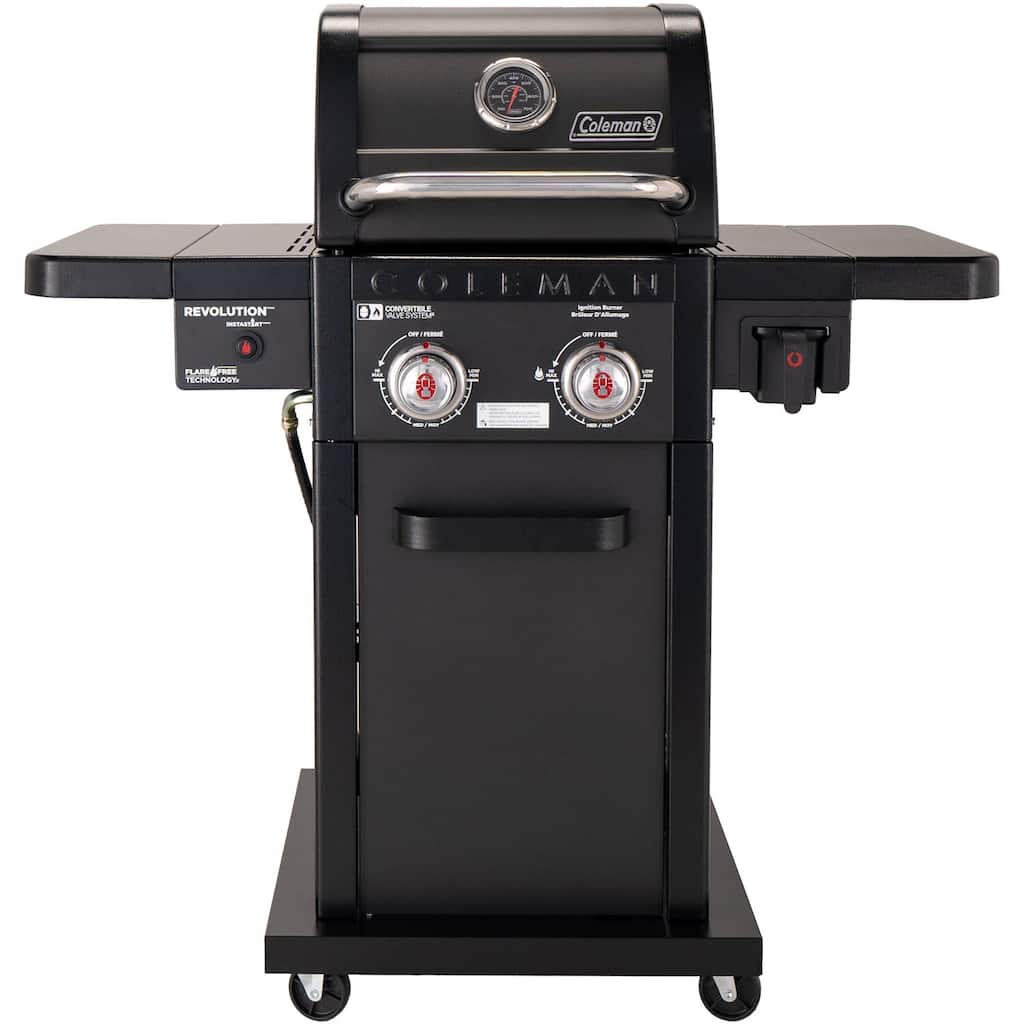Coleman Revolution 2-Burner Gas BBQ Grill w/ 440-Sq. In. Total Cooking Surface, 2 Side Shelves, Flare-Free Grates, Black