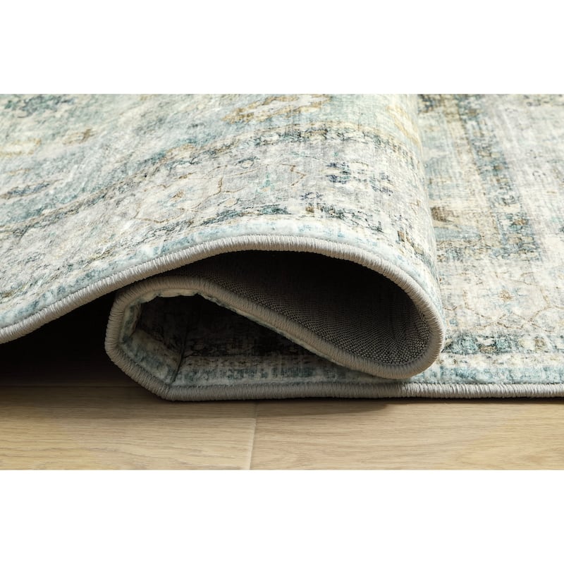 Signature Design by Ashley Ladstoney Teal/Beige/Gray 8' x 10' Memory Foam Area Rug - 7'7"W x 9'6"D