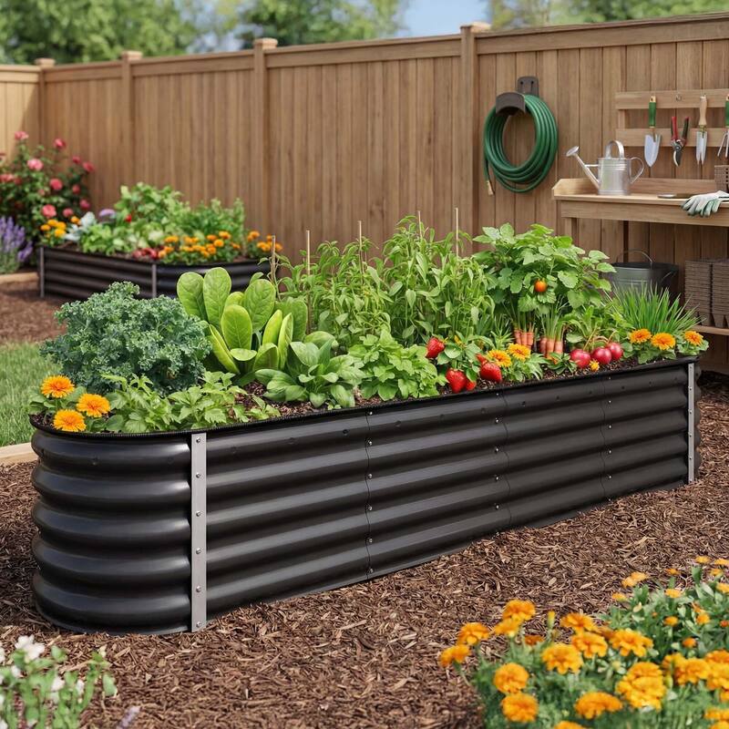 Moasis Oval Metal Outdoor Raised Garden Bed - 8x2x1.4ft - Grey