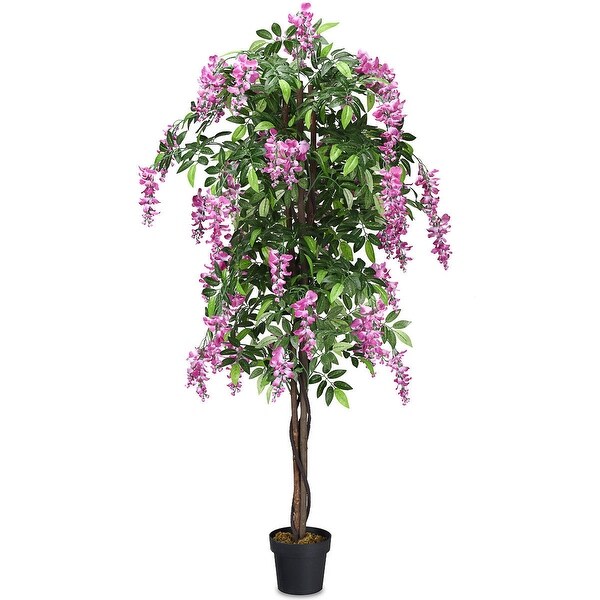 Gymax Artificial Wistera Silk Tree Pink Flower 6 Feet Home Holiday Decor - as pic