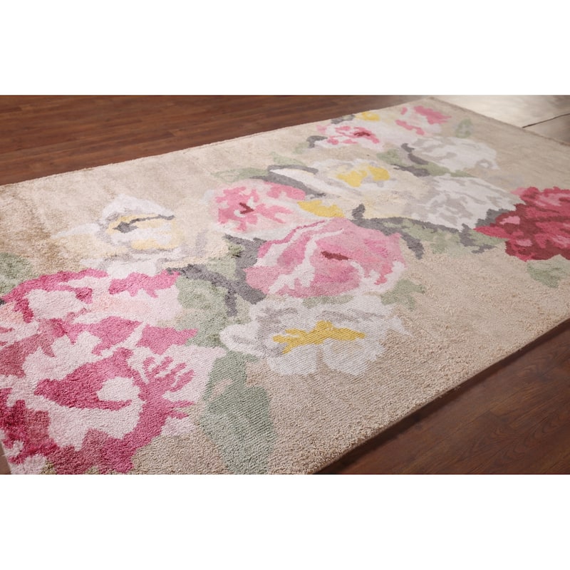 Handmade Abstract Indian Area Rug Oriental Wool & Silk Carpet - 5'4"x 8'3"