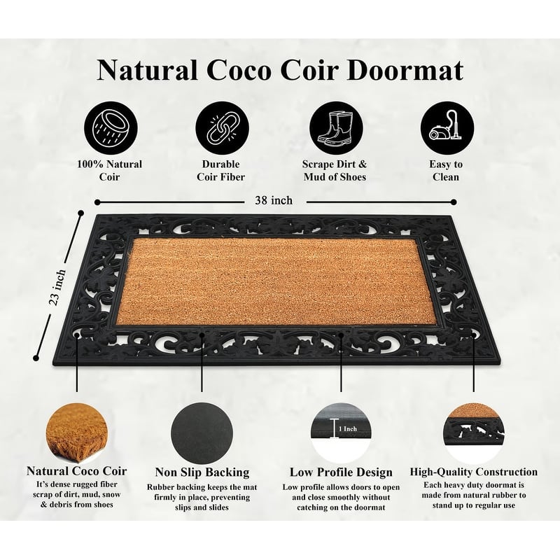 A1HC Rubber and Coir Heavy Duty Non-Slip Tapered Edge Doormat