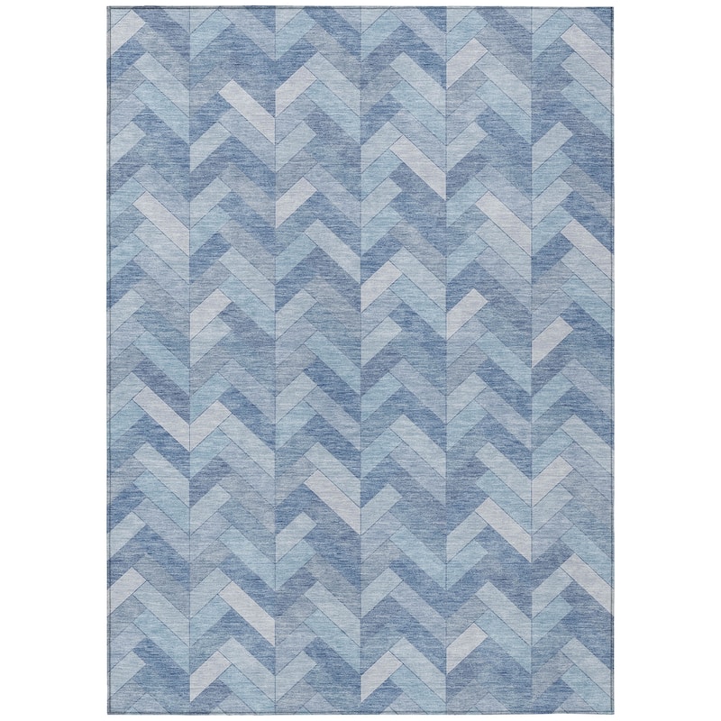 Machine Washable Indoor/ Outdoor Modern Chevron Chantille Rug