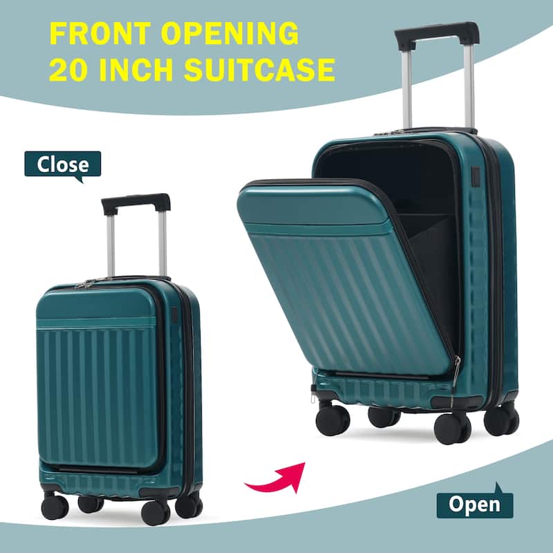 3-Piece Modern Front-Opening Luggage Expandable Luggage with USB Port and TSA Lock, for Boarding Travel, Dark Green