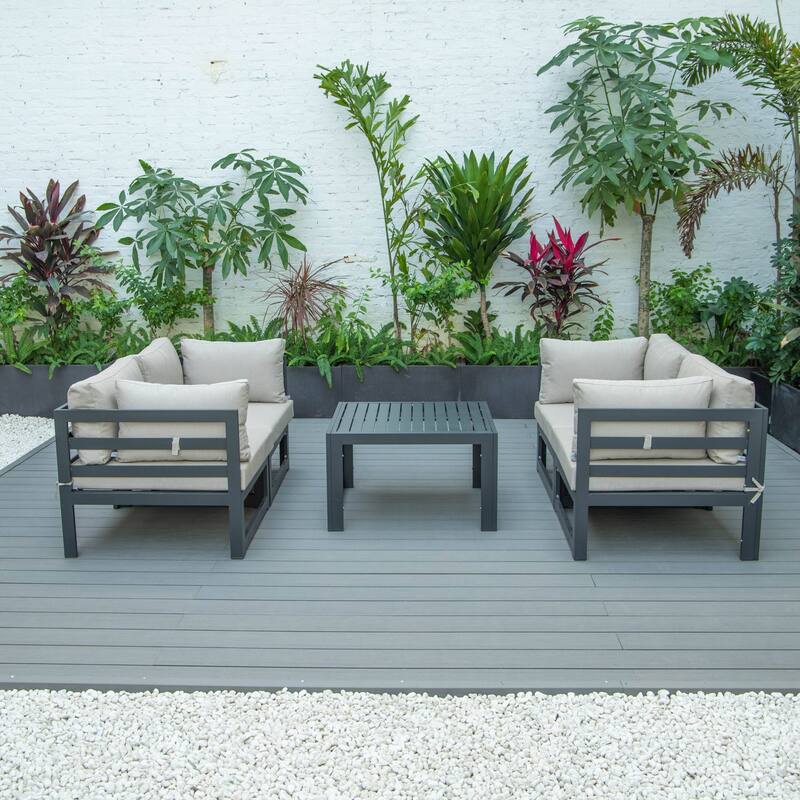 LeisureMod Chelsea 5-Piece Outdoor Patio Sectional and Coffee Table Set with Cushions