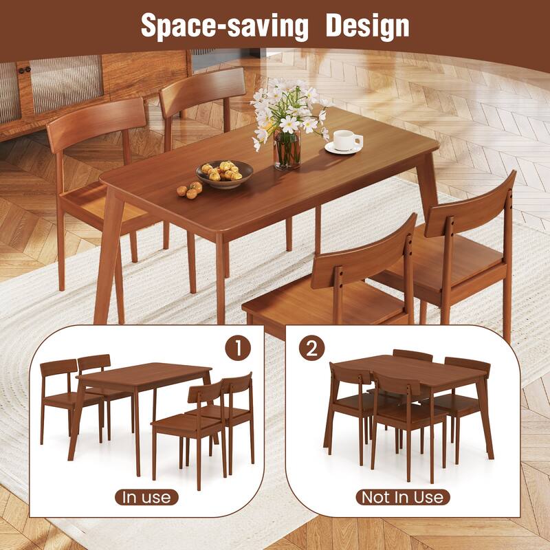 5-Piece Wood Dining Set with Space-Saving Design and Curved Backrest Chairs for Casual Gatherings