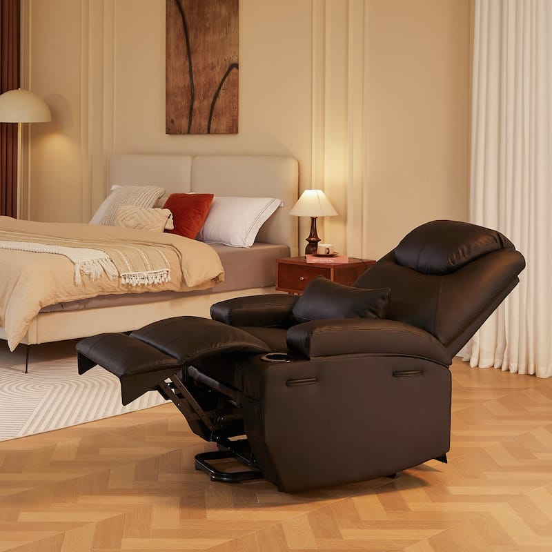 Bestier 34.6" Electric Power Lift Asist Recliner Chair with Massage and Heat,Fax Leather Reclining Chair with Side Pockets