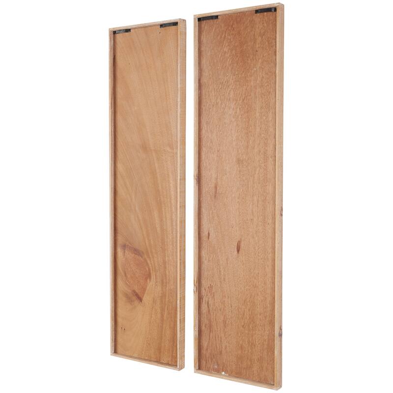 Brown Wood Paddle Home Wall Decor with Blue Accents and Chevron Patterned Background (Set of 2)