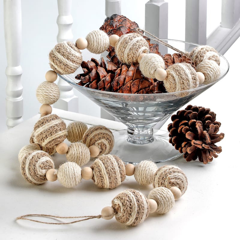 48" Woven Jute And Bead Garland - natural