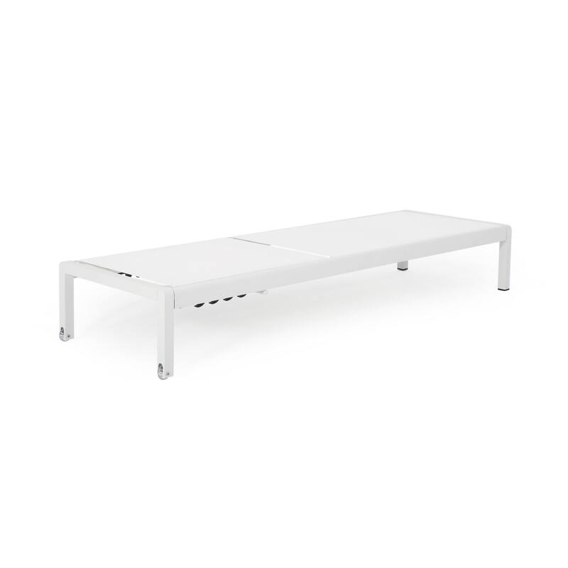 Kory Outdoor Lounge Chaise, 78 Inch White Mesh Fabric and Aluminum