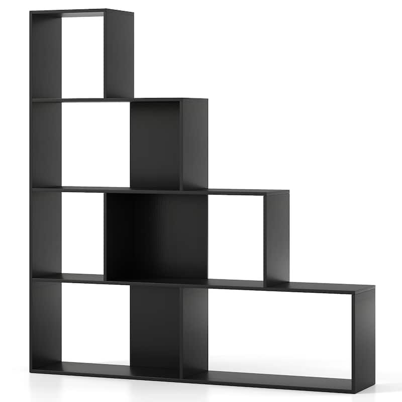 Gymax 4-Tier Bookshelf w/ 6 Storage Cubes 64'' Tall Modern Geometric