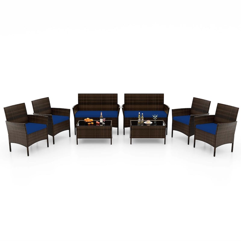 8 PCS Outdoor Rattan Conversation Set Patio Wicker Furniture Set