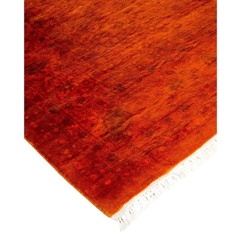 Overton Hand Knotted Wool Vintage Inspired Modern Contemporary Overdyed Orange Area Rug - 6' 2" x 9' 3"