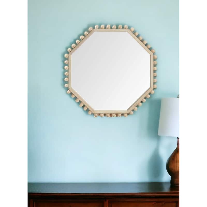HomeRoots 32" Octagon Natural Wood Frame Wall Mirror - Natural