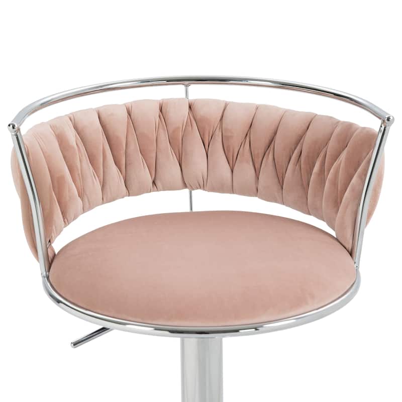 4 Set Modern Velvet Adjustable Swivel Bar Stools with Metal Frame