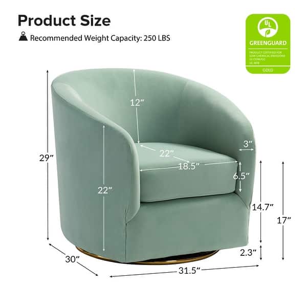 dimension image slide 10 of 12, Eleuterio Modern Velvet Curved Swivel Accent Barrel Chair with Metal Base by HULALA HOME
