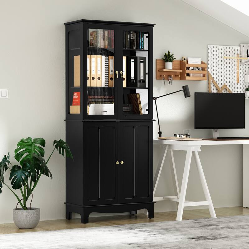 72" Freestanding Kitchen Pantry with Glass Doors