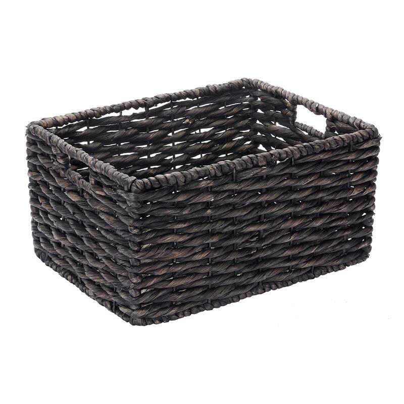 Set of 2 Rectangle Handmade Twisted Wicker Baskets with Handles by Villacera (Black) - Black