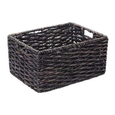 Set of 2 Rectangle Handmade Twisted Wicker Baskets with Handles by Villacera (Black)