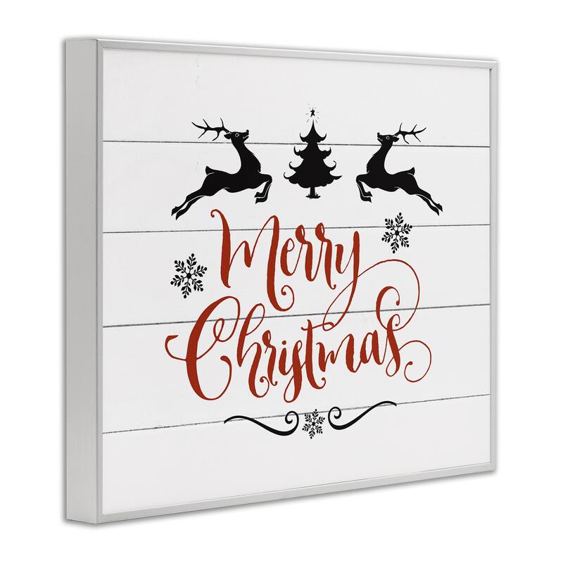Stupell Merry Christmas Reindeer Black White and Red Framed Art, Design By Artist Lettered and Lined