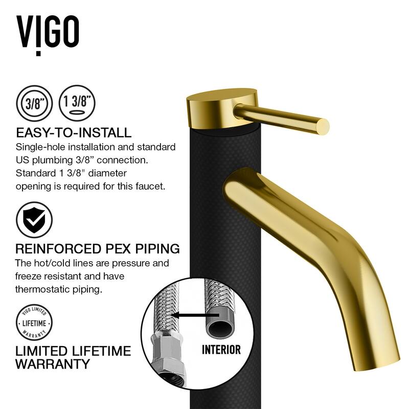 Vigo Hadyn 22" MatteShell� Vessel Bathroom Sink with 1.2 GPM Lexington - Matte Brushed Gold / Matte Black