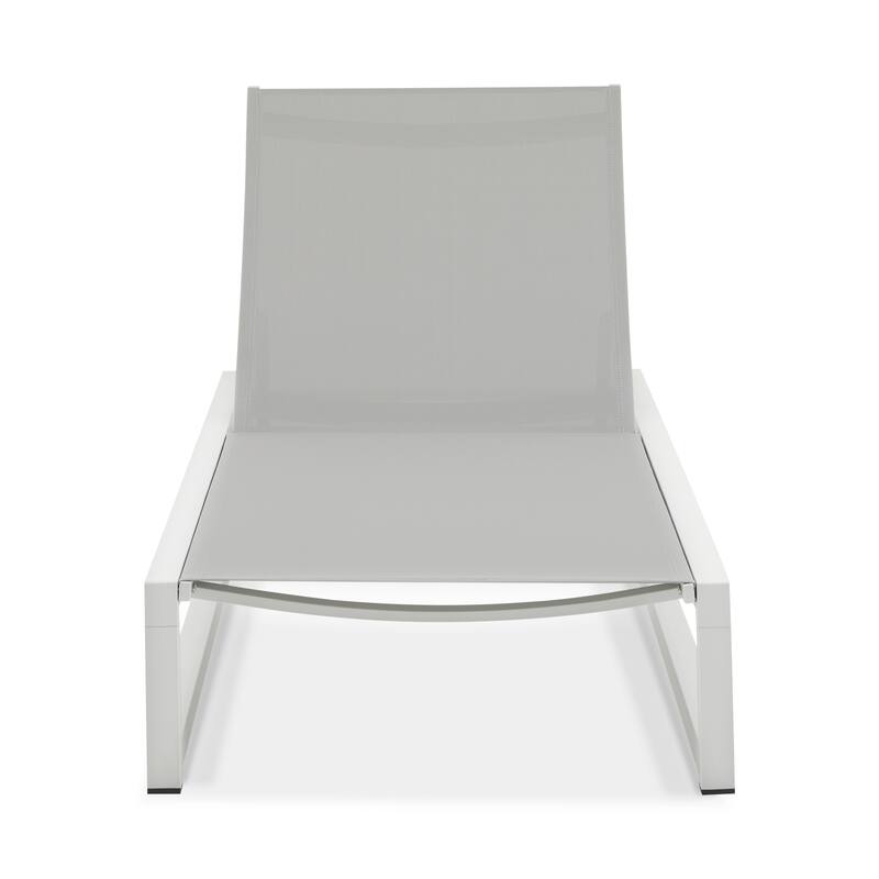 Roomfitters Adjustable Outdoor Chaise Lounge Chair, Aluminum Frame with Textilene Mesh, 5 Recline Positions - Light Grey,White