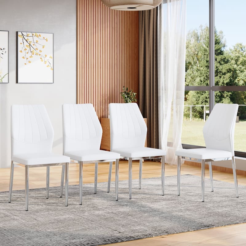 White Silver Side Chair Reception Chair Meeting Room Chair Set of 4 Kitchen Chair Lounge Chair with Metal Legs
