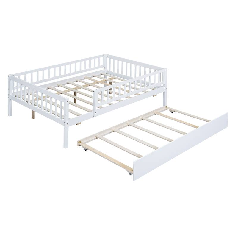 Wood Daybed with Trundle and Fence Guardrails