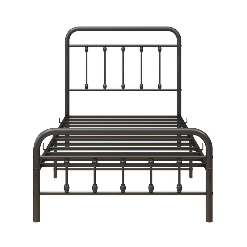 BLACK Metal Twin Platform Bed Frame with Headboard No Box Spring Needed