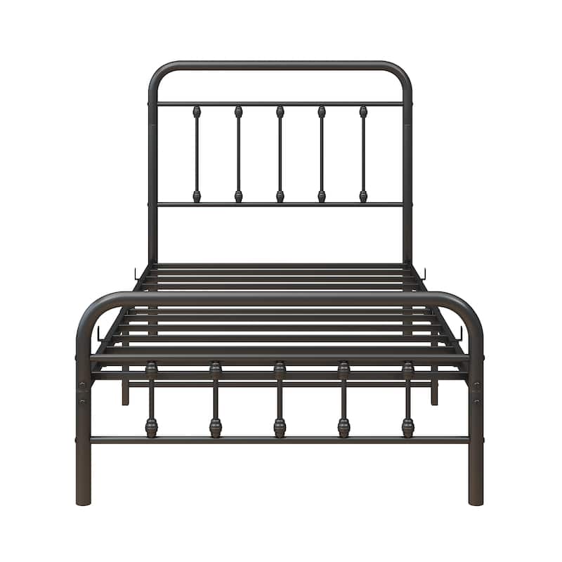 Black Twin Metal Platform Bed Frame with Headboard - Sturdy, Noise-Free with Under-Bed Storage