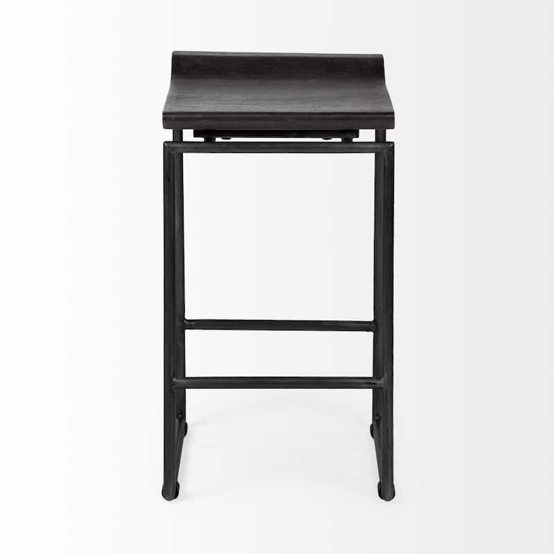 Givens Black Solid Wood Seat with Black Metal Frame Counter Stool - 14"W x 15.8"D x 25.8"H