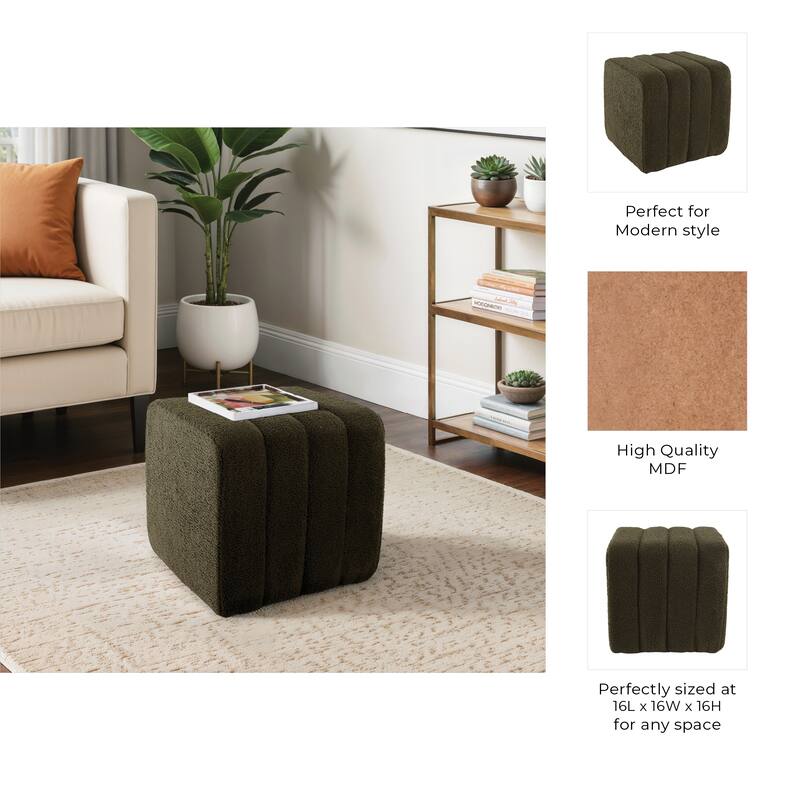Modern Ottoman with Channel-Tufted Design - Upholstered Accent Cube